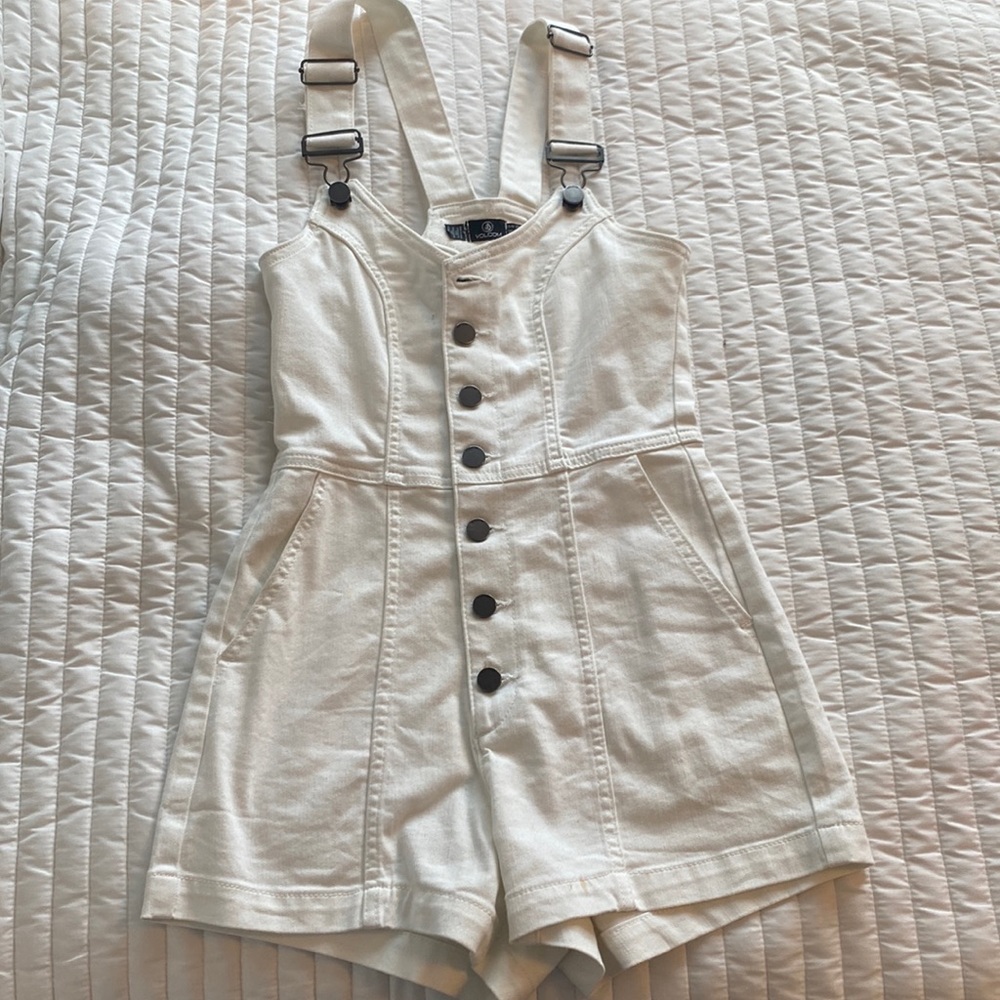 Volcom white denim romper with adjustable straps